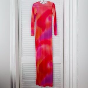 MilkWhite Mesh Maxi Dress in Sunset Tones